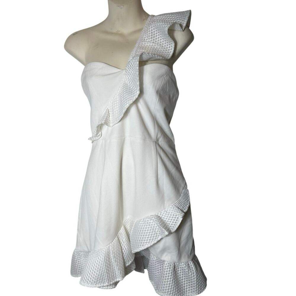 NWT Hello Molly Lavish Soirées Mini Dress White XL 10 Ruffle Strap Bridal Shower - Picture 2 of 8